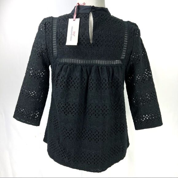 VINEYARD VINES NWT size Small Black Cotton eyelet embroidery top - Picture 7 of 12